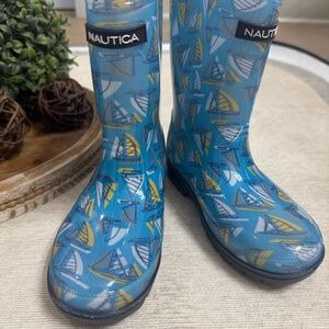 Nautica Kids Blue Sailboat Pattern Rain Boots